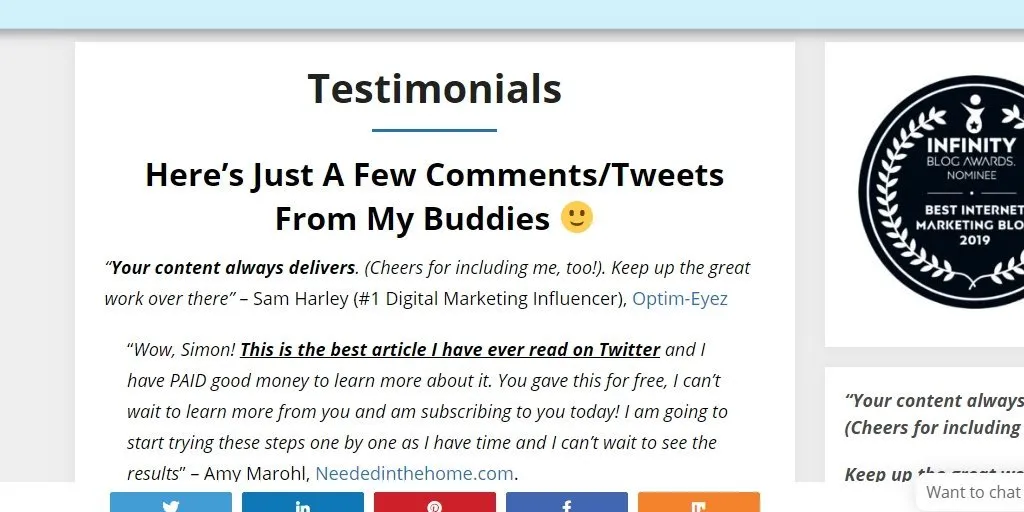testimonials for new affiliate site