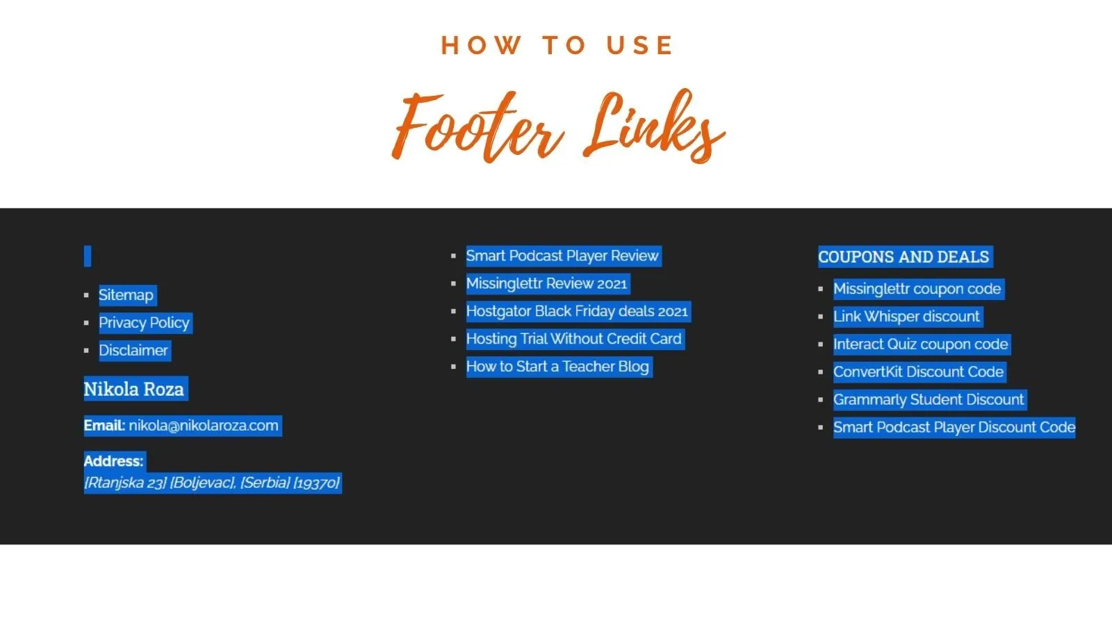 footer links on your site