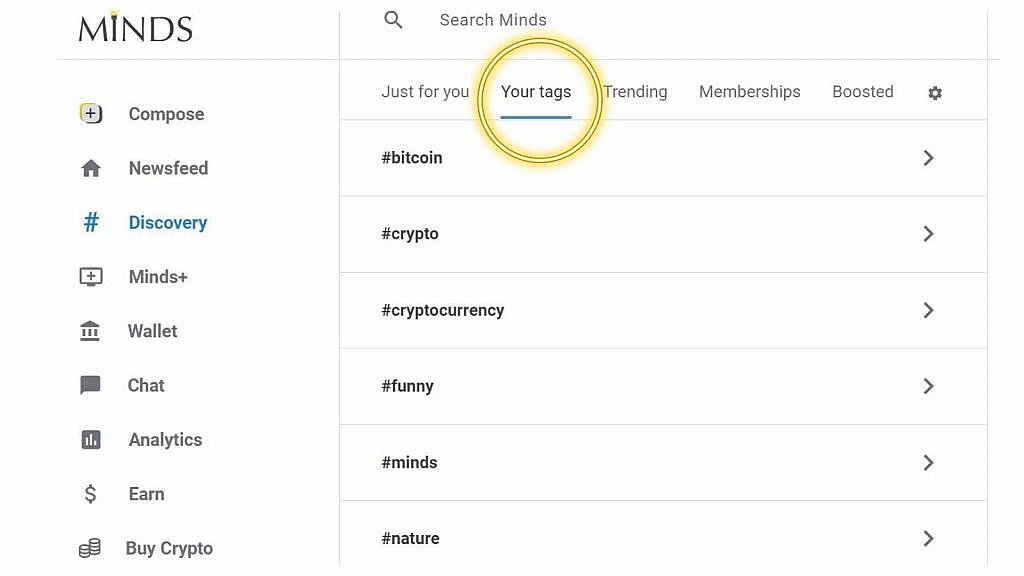 your tags on the Minds social media network