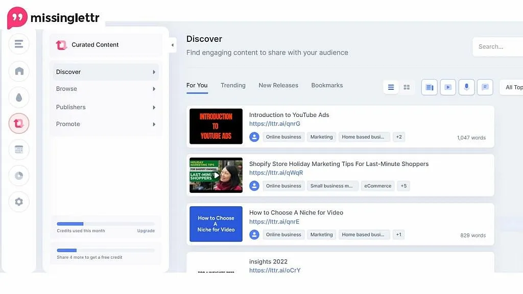 curated content with Missing Lttr