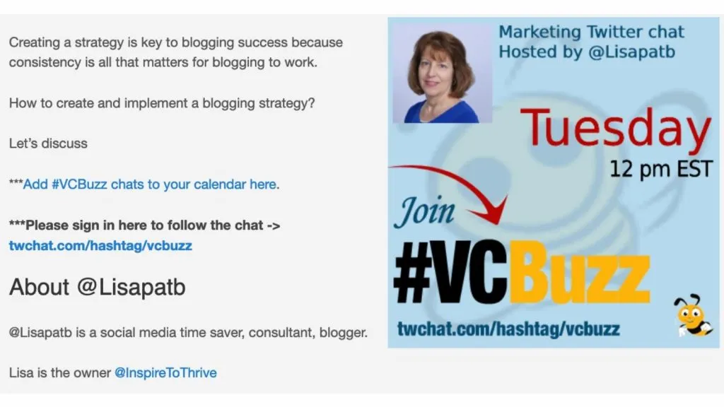 Join me at VCBuzz Twitter Chat