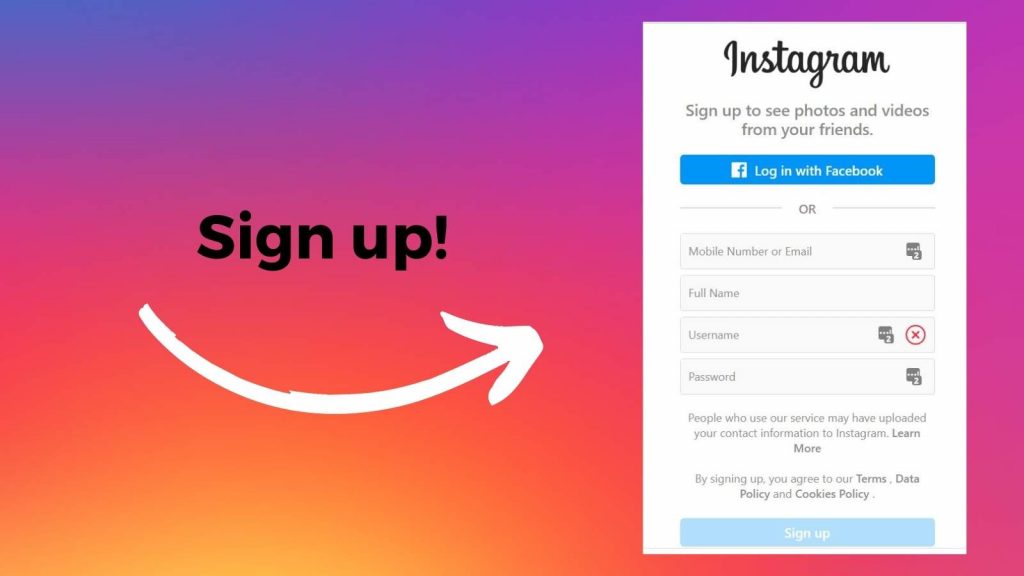 Sign up for Instagram