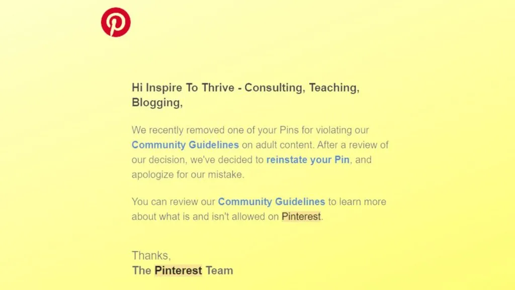 suspended Pinterest account appeal