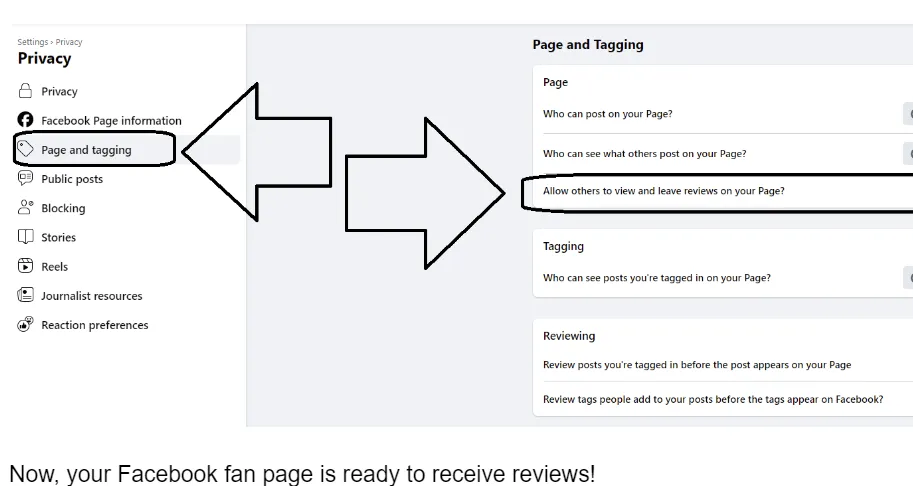 make tagging on for your fb page