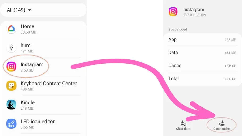 how to clear Instagram cache on Android