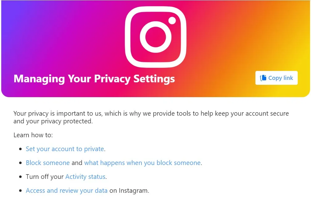privacy settings on IG